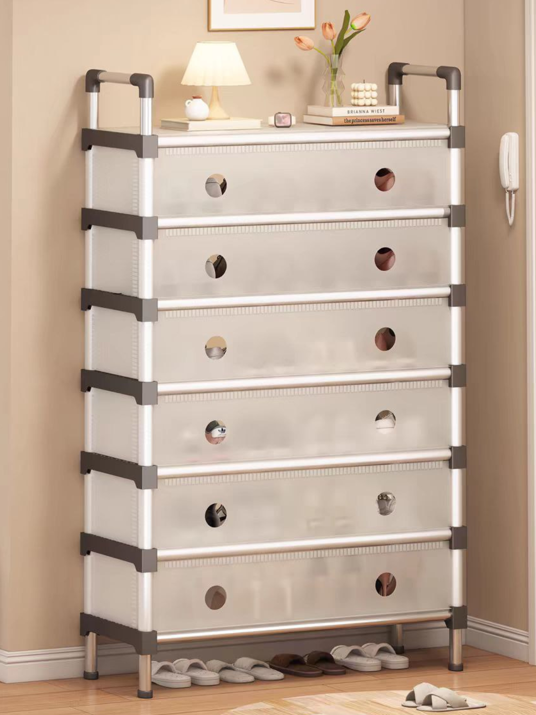 7-уровневая пылезащитная обувная полка из металла и пластика