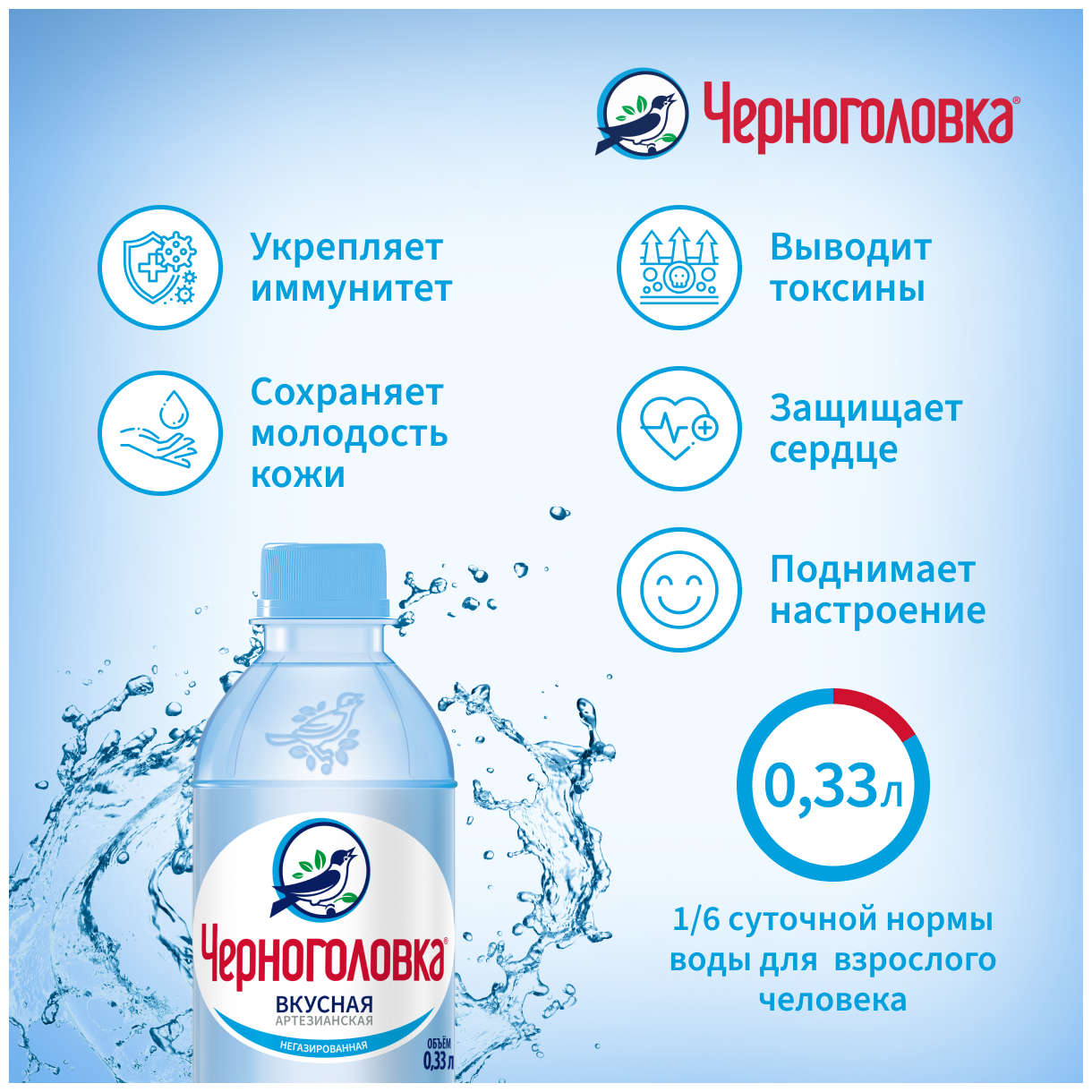 Вода питьевая черноголовка вкусная артезианская негазированная, 12 шт по 0,33 л ПЭТ - фотография № 3