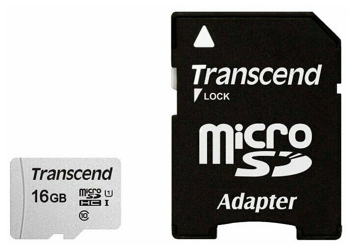 Карта памяти 16Gb MicroSD Transcend + SD адаптер (TS16GUSD300S-A)