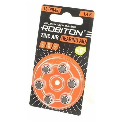 Батарейки Robiton ZA13 (PR48) для слуховых аппаратов (6 шт)