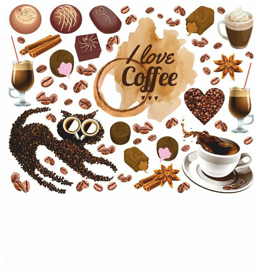 Наклейка интерьерная с сильным клеевым слоем "Я люблю кофе"