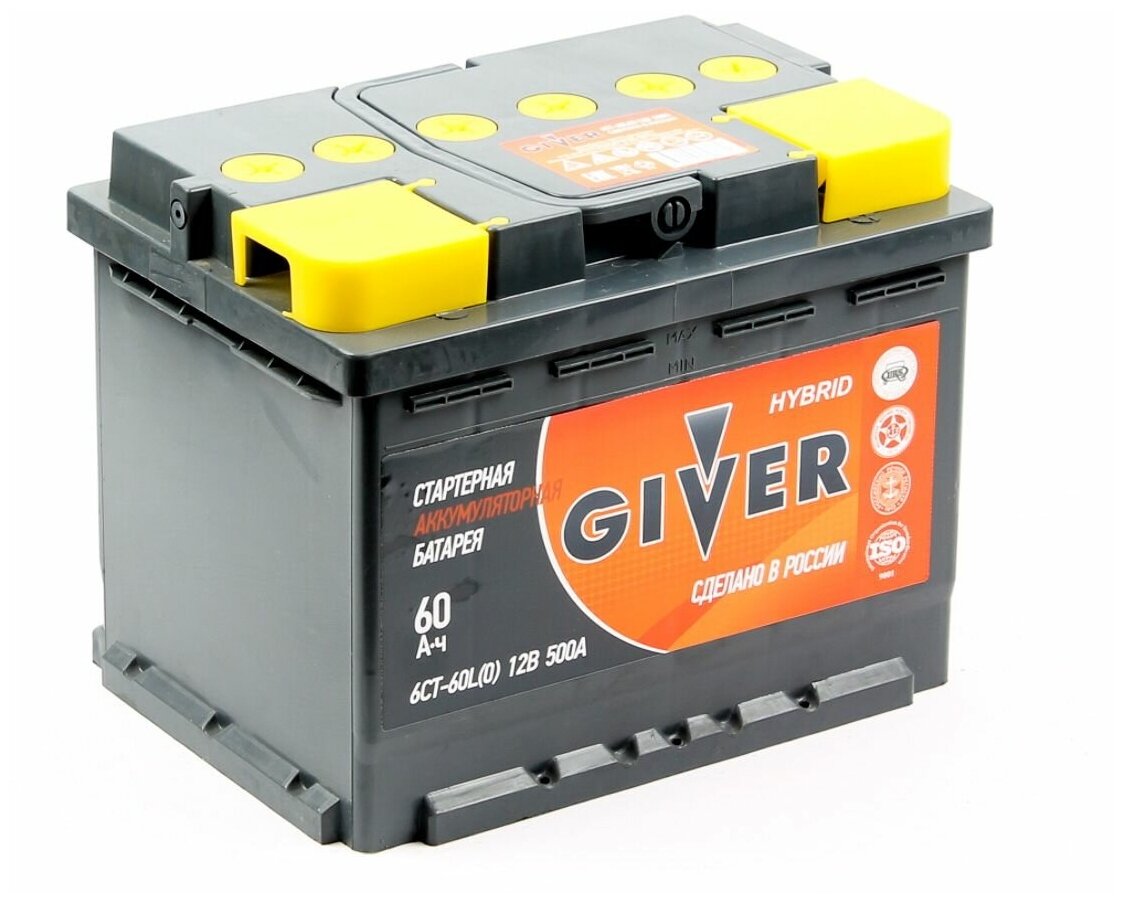 GIVER HYBRID 60N(1)-L2АГ-АГ-0 Аккумулятор GIVER HYBRID 60Ач EN500 242х175х190