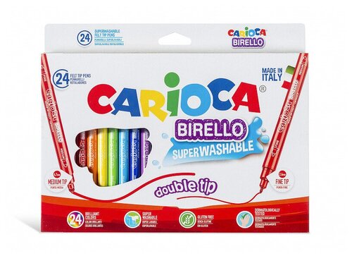 CARIOCA Фломастеры двусторонние 24 цвета Carioca Birello, 2.6/4,7 мм, смываемые, суперяркие, европодвес