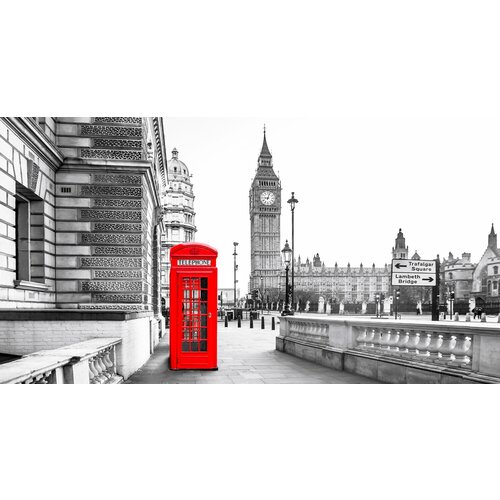 Моющиеся виниловые фотообои GrandPiK Лондон. Красная телефонная будка, 450х240 см