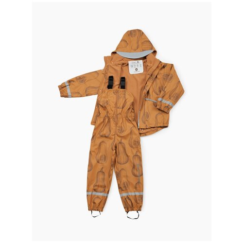 88500, Комплект дождевик и полукомбинезон Happy Baby непромокаемый, костюм осенний для мальчика и девочки, оранжевый, 116-122