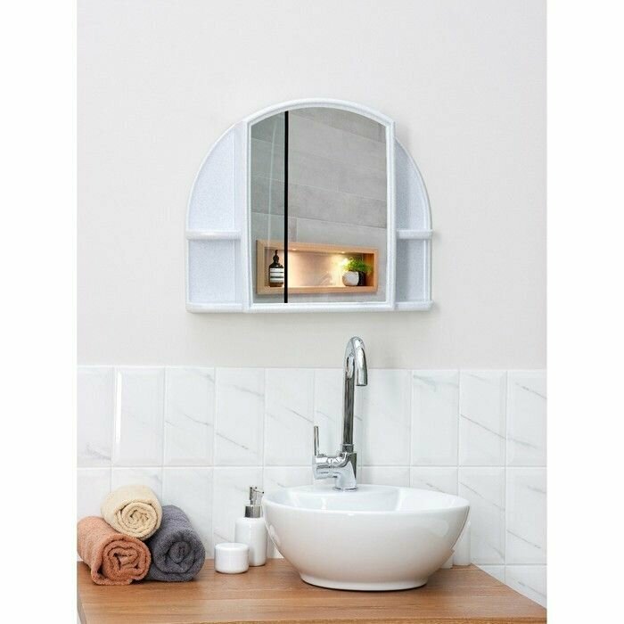 Шкафчик для ванной комнаты c зеркалом «Орион», цвет белый мрамор - фотография № 7