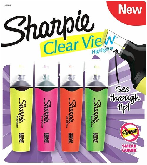 Текстовыделитель Sharpie Clear View, ассорти, 4 шт