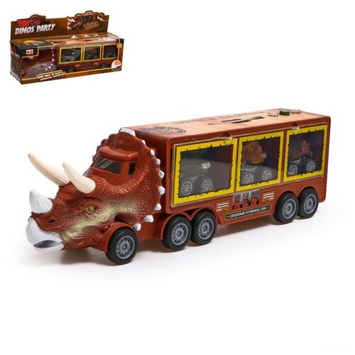 Грузовик инерционный Динозавр, с 3 машинами, свет и звук грузовик инерционный динозавр с 3 машинами свет и звук 7817347
