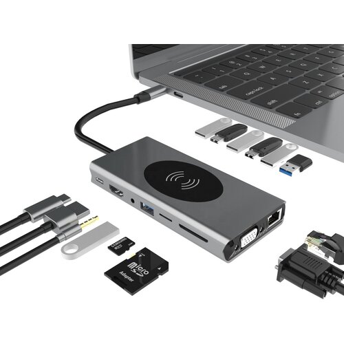 Док станция USB type C 15-в-1 для ноутбука (порт репликатор, концентратор) док станция usb type c 6 в 1 для ноутбука порт репликатор концентратор