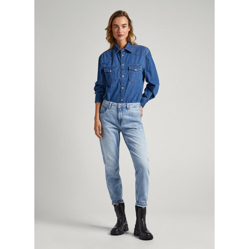 фото Джинсы зауженные pepe jeans, размер 31, голубой