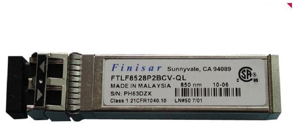 Трансивер Finisar 8Gb (8GBASE-SR), Small Form-factor Pluggable (SFP Plus), 850nm Transmitter Wavelength, LC Connector, Multi-mode Fiber (MMF), Digital Diagnostics Function (DDM), Tri-Rate, up to 150 meter reach FTLF8528P2BCV