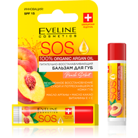 EVELINE SOS 100% Organic Argan Oil Питательно-восстанавливающий бальзам для губ Peach Sorbet