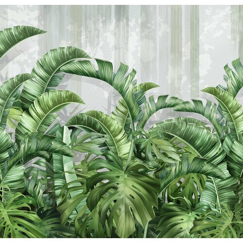 Моющиеся виниловые фотообои GrandPiK Банановые листья и листья монстеры, 250х240 см