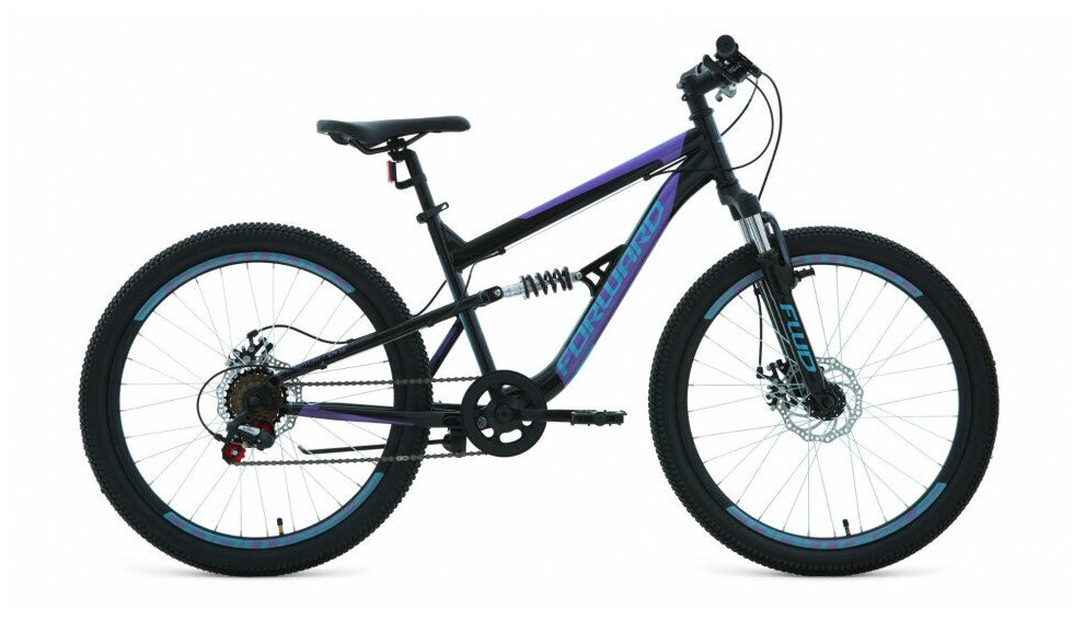 Велосипед FORWARD RAPTOR 24 2.0 disc (24" 6 ск. рост 15") 2020-2021 черный/фиолетовый RBKW1F146004