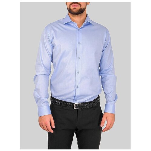 фото Рубашка мужская длинный рукав greg 223/131/8101/z, полуприталенный силуэт / regular fit, цвет голубой, рост 174-184, размер ворота 42