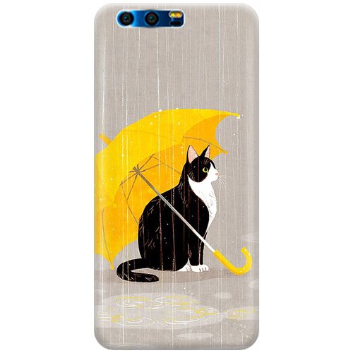 фото Ультратонкий силиконовый чехол-накладка для honor 9 с принтом "кот с желтым зонтом" gosso