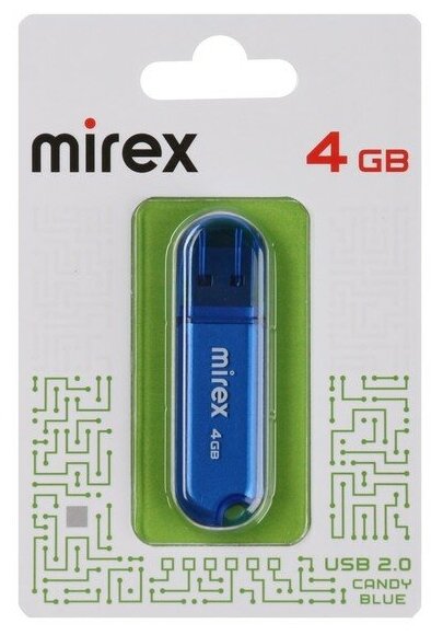 Флешка Mirex CANDY BLUE 4 Гб  USB2.0 чт до 25 Мб/с зап до 15 Мб/с синяя