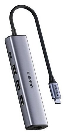 Хаб UGREEN CM475 20932 Type-C to 3x USB 30 RJ45 Gigabit USB-C PD 100W Gray