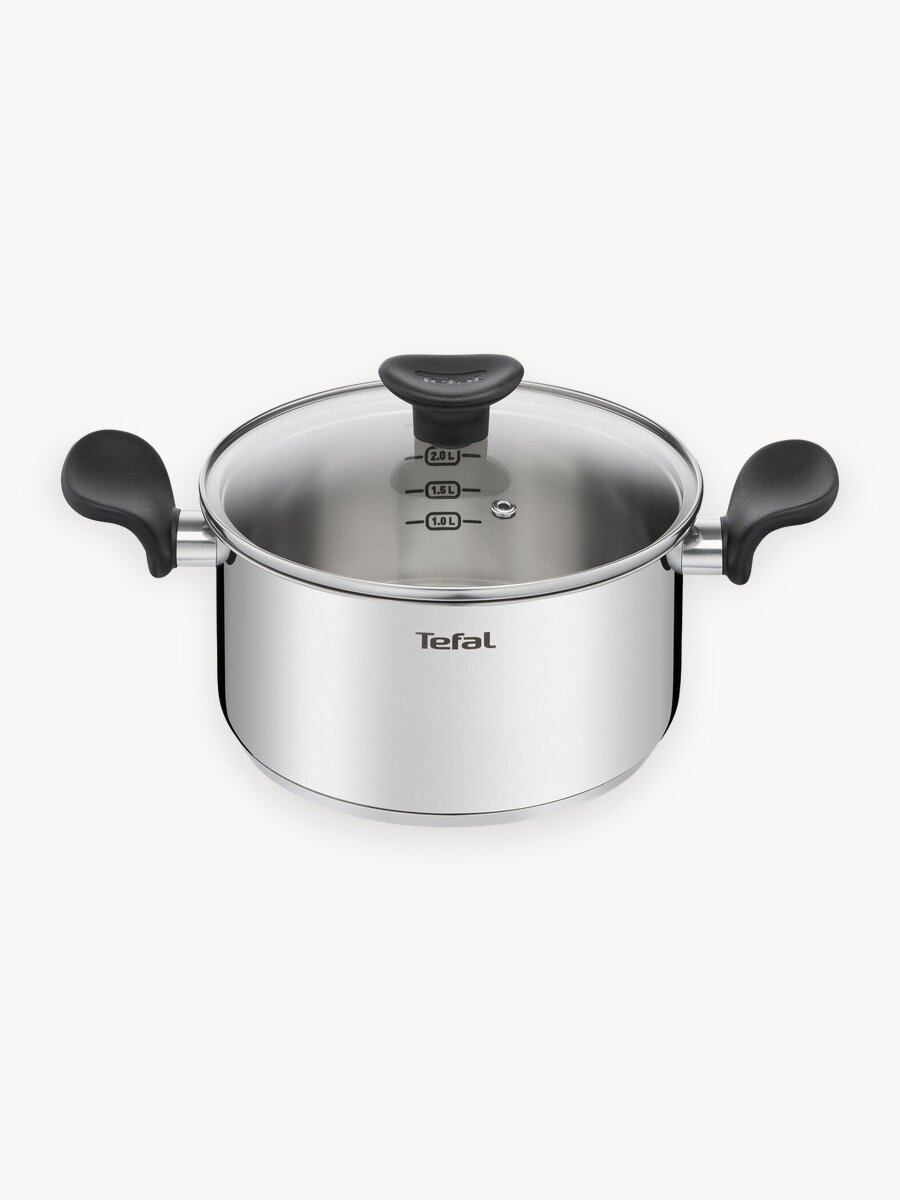 Кастрюля с крышкой Tefal Primary 20 см, 3 л, из нержавеющей стали, с мерной шкалой, для всех типов плит, включая индукционные