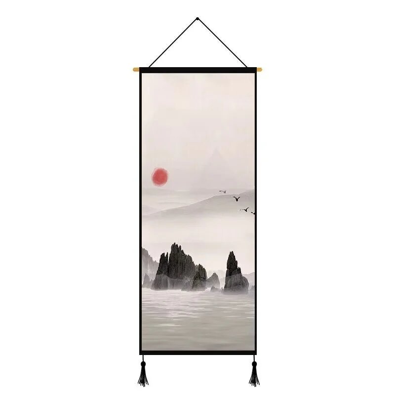Китайская пейзажная живопись, фланелет, 45x120 см