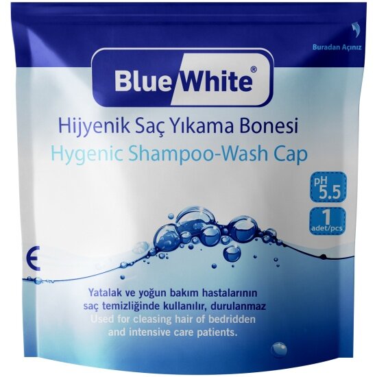 Шапочка для мытья волос Blue White без использования воды, 1 шт