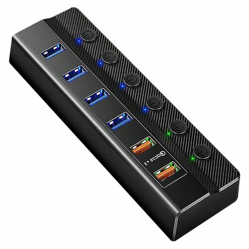 Концентратор 6 портов USB 30 ORIENT BC-306PSQC с выключателями QC 30 с блоком питания 12В-3A ORIENT электротовар 11370₽