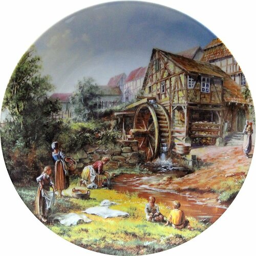 Прачки у ручья, винтажная декоративная настенная тарелка из коллекции "Романтичная деревенская жизнь"