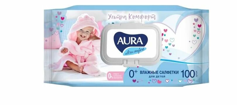 Влажные салфетки аура для детей Ultra Comfort с крышкой (200шт х уп) , 4уп.