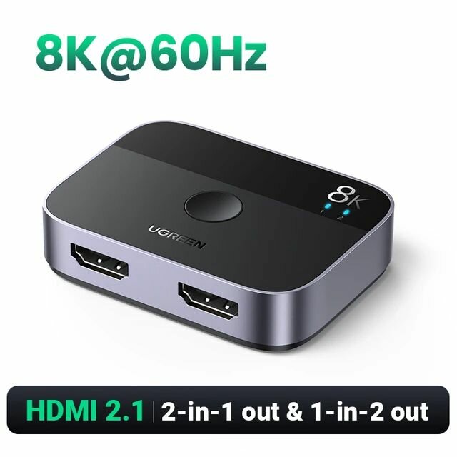 Переключатель HDMI 2.1 на 2 входа 1 выход / 1 вход 2 выхода / UGREEN 8K Switch / HDMI сплиттер, разветвитель