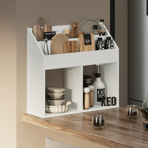 Полка настенная настольная навесная с отсеками в гостиную детскую спальню кухню Кео ПЛК-006 молочный белый 1612₽