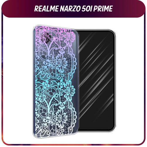 Силиконовый чехол на Realme Narzo 50i Prime / Реалми Нарзо 50i Прайм Радужный кружевной узор, прозрачный силиконовый чехол на realme narzo 50i prime реалми нарзо 50i прайм бело черные сложные полосы