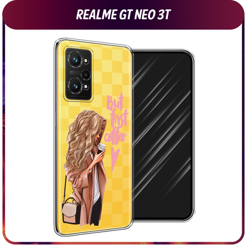 Силиконовый чехол на Realme GT Neo 3T/GT Neo 2 / Реалми GT Neo 3T Девушка с кофе, прозрачный силиконовый чехол на realme gt neo 3t реалми gt нео 3t фон соты красные