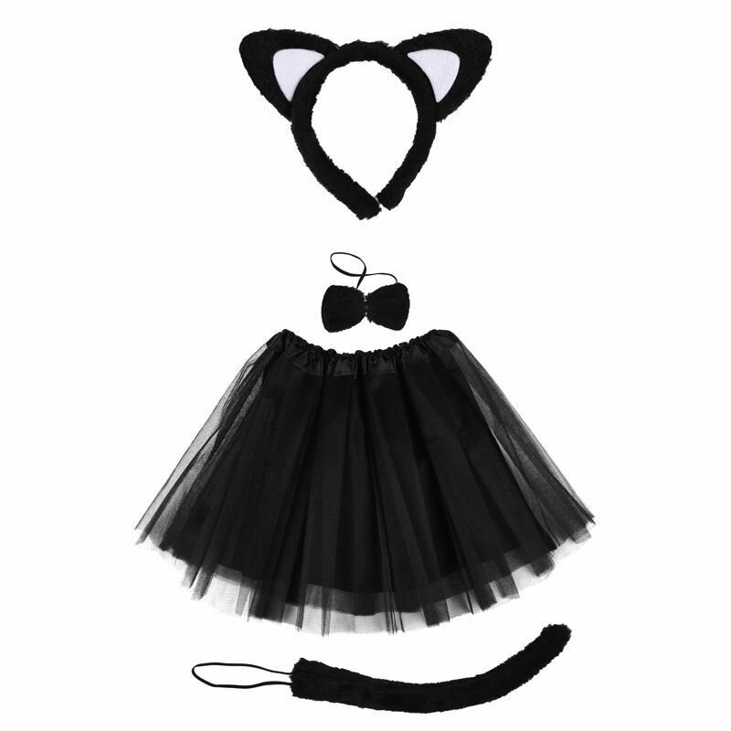 Карнавальный набор "Кошечка" Черный (юбка, ободок, хвост, бабочка), 104-110 см