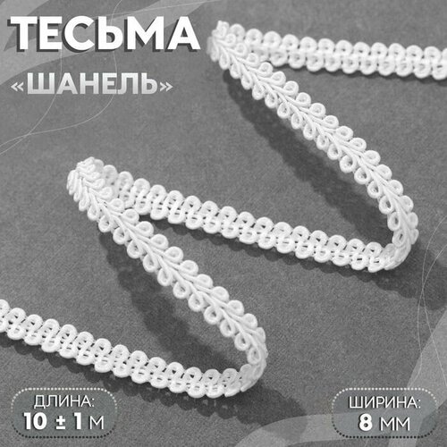 Тесьма декоративная Шанель, 8 мм, 10 1 м, цвет белый 2 шт.