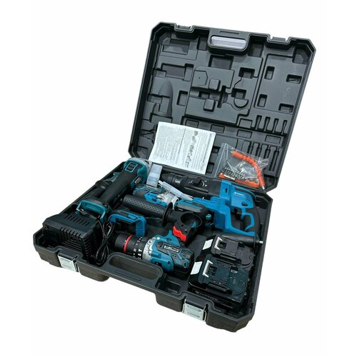 Набор аккумуляторного бесщеточного электроинструмента 4в1 / Шуруповерт, Гайковёрт, Перфоратор, болгарка (ушм) / аккумляторный