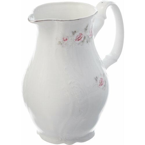 Кувшин фарфоровый 1000 мл Bernadotte, декор Бледные розы, отводка платина