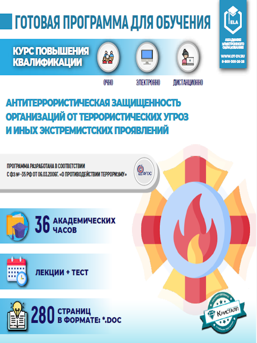 Комплект учебной программы «Антитеррористическая защищенность организаций от террористических угроз и иных экстремистских проявлений»