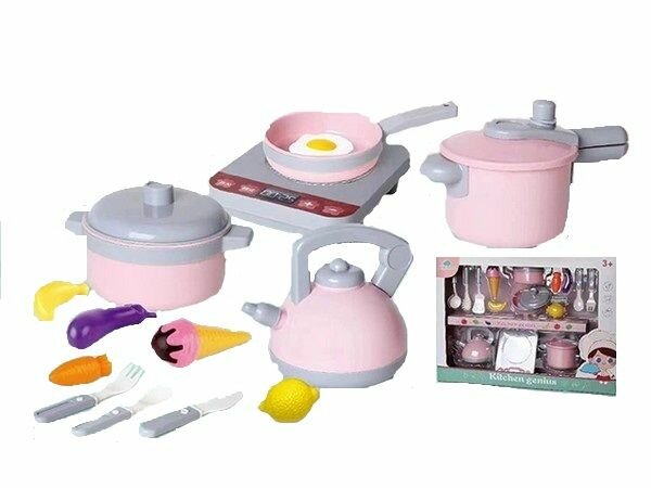 Набор Посуда Kitchen Genius, в комплекте: кухонная плита, продукты, столовые приборы, 45х32х9,5 см