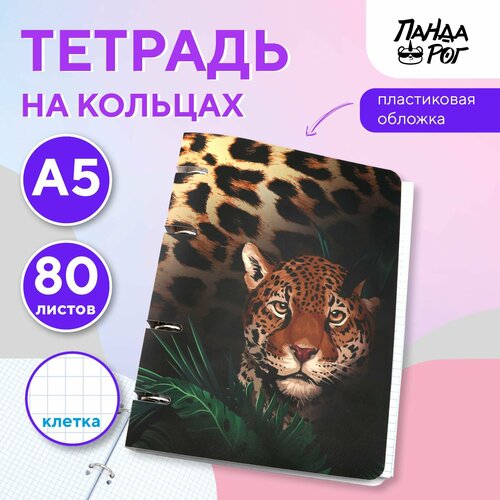 Тетрадь на кольцах ПандаРог Дикие Тропики А5 80 листов пластиковая обложка 412₽