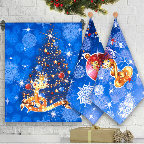 Полотенце кухонное новогоднее набор 3 шт Happy Fox Home HFNG4560 волшебница синий 45X60 547₽