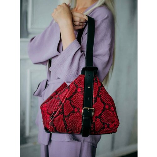 Сумка купол Vera Pelle, фактура под рептилию, красный