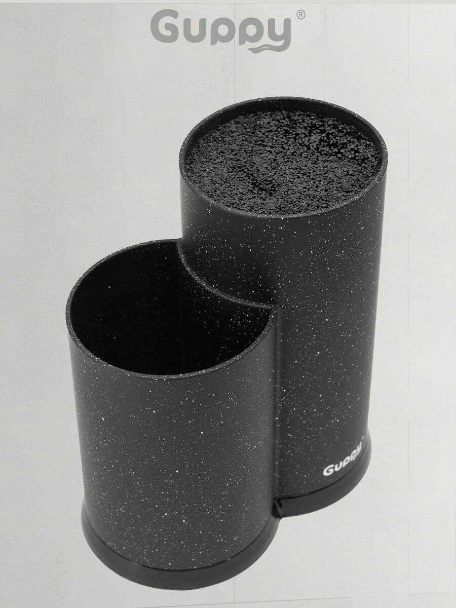 Изображение Подставка для ножей и ножниц кухонных и принадлежностей с наполнителем черная с крошкой Guppy органайзер