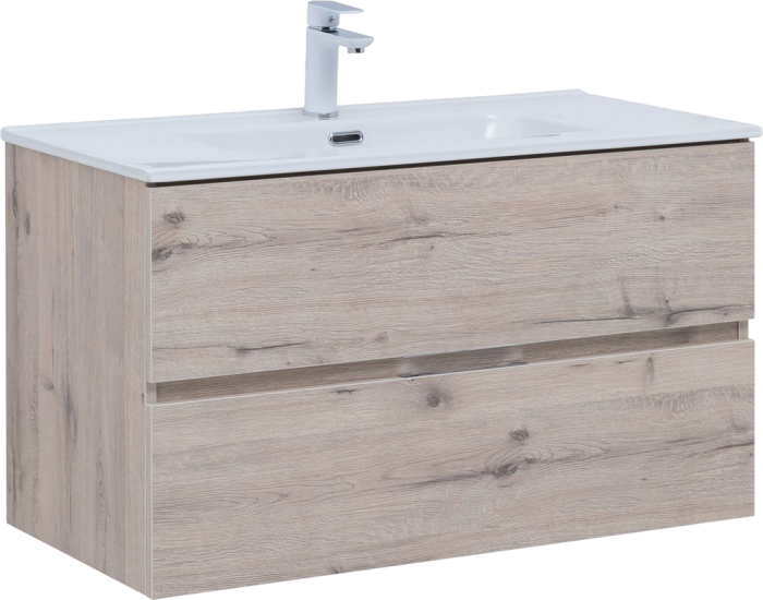 Тумба под раковину Aquanet Алвита 90 подвесная дуб веллингтон белый 2 ящика