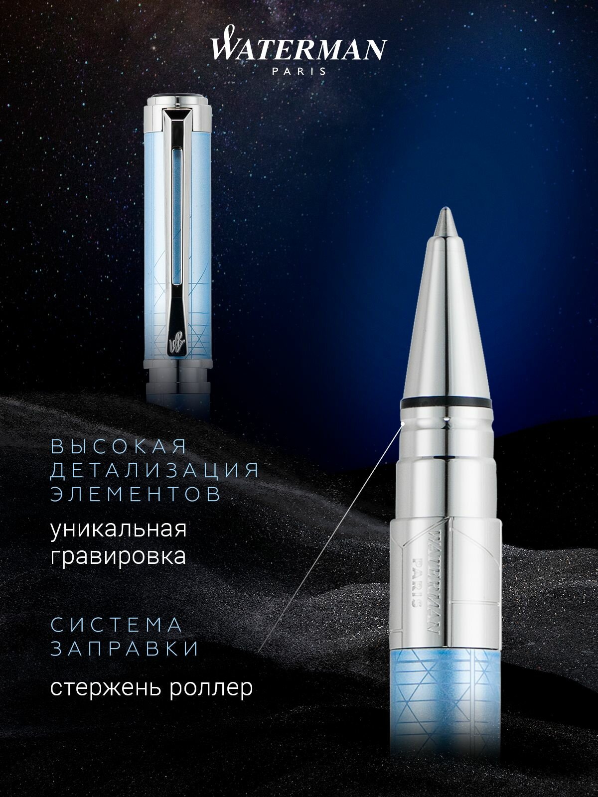 Ручка-роллер WATERMAN Perspective Deco Blue CT, WT 260622-21 — фото 1