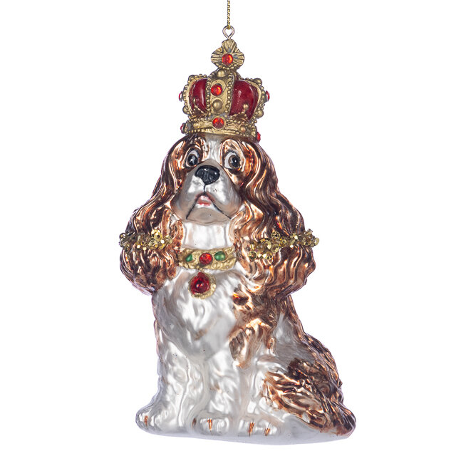 Стеклянная елочная игрушка Собачка - Кавалер Кинг Чарльз 14 см