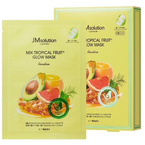 JMsolution Набор тканевых масок Корея/ jm solution антиоксидантная маска для ровного тона JAPAN MIX TROPICAL FRUIT GLOW MASK GARDEN, 5 штук