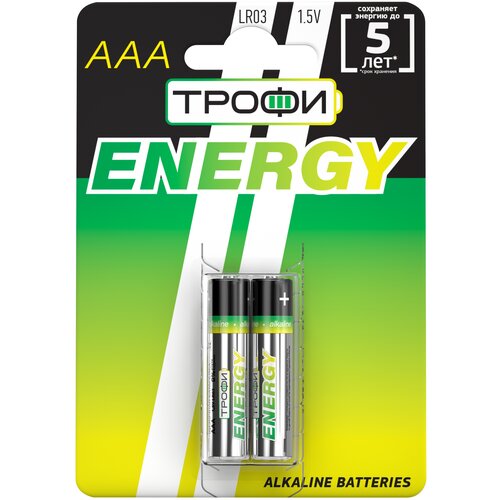 Батарейка ТРОФИ ENERGY LR03, в упаковке: 2 шт. батарейка трофи lr03 alkaline 2bl 40 480 energy power alkaline