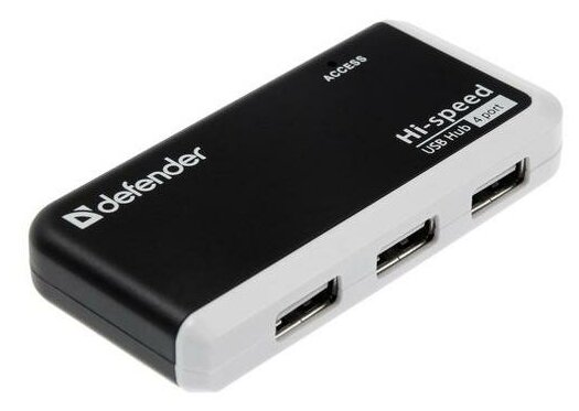 Разветвитель Defender Quadro Infix USB2.0, 4 порта, кабель 0.8 м, чёрно- белый