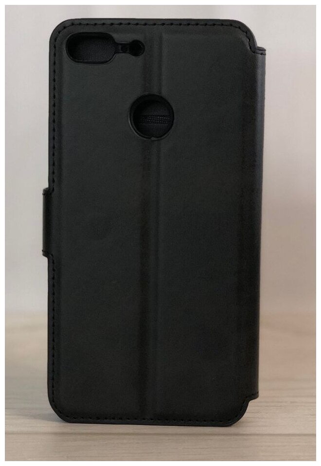 Чехол книжка для Honor 9 Lite кожаный черный с магнитной застежкой / Чехол книжка подставка на застежке с визитницей