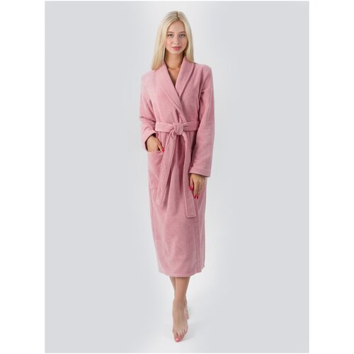 Женский махровый халат с шалькой, пудрово-розовый